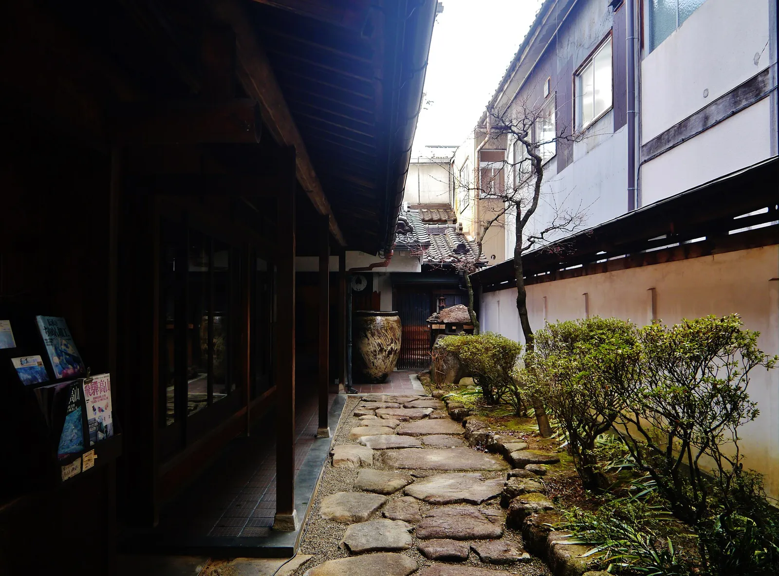 Stone-paved side passage along a merchant house in Takayama old town